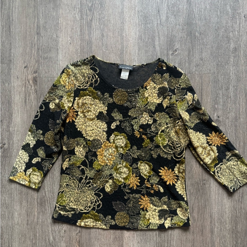 Brittany Black Sheer Top with Gold Accents